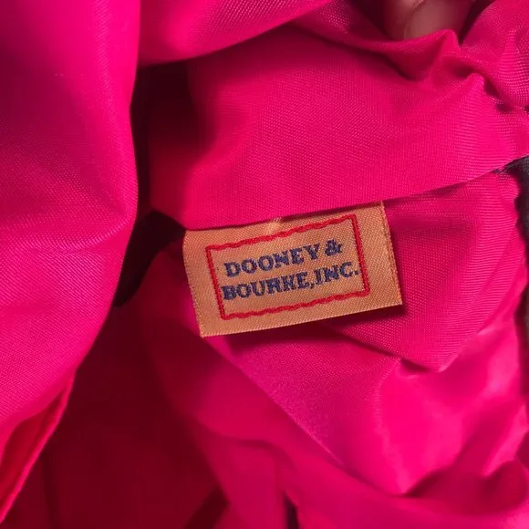 Dooney & Bourke Green Blue Striped Fabric Brown Leather Strap Large Tote Bag - Picture 9 of 10